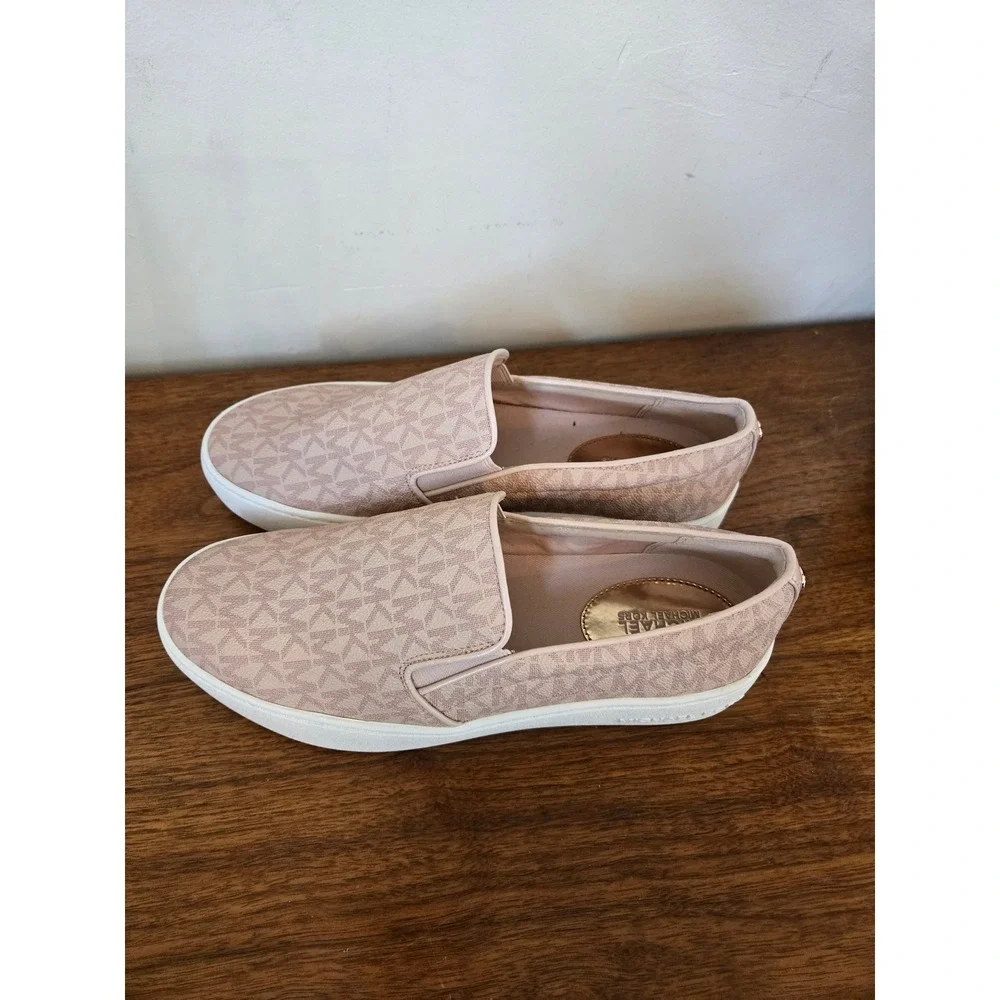 Michael Kors Bodie Slip On Sneakers Pink Monogram Logo Platform Shoes HJ211 8M